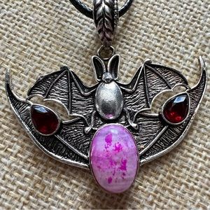 New Bat Pink Enhanced Moonstone and Sim Garnet Stone Silver Overlay Pendant